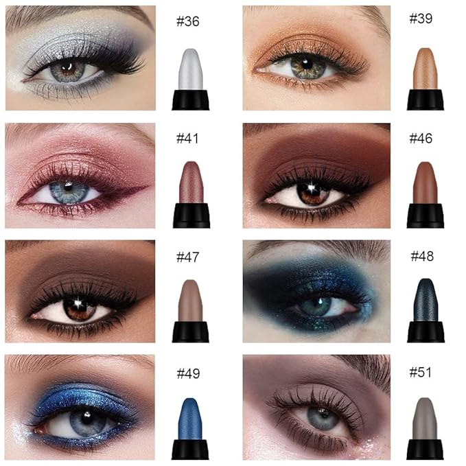 evpct 8Pcs Cream Eye Shadow Brightener Sticks Set for Eyes, Silver Sand Gold Orchid Rose Mocha Deep Mauve Midnight Royal Blue Stone Shimmer Matte Pencil Eye shadow Crayon Stick Palette Makeup Set07