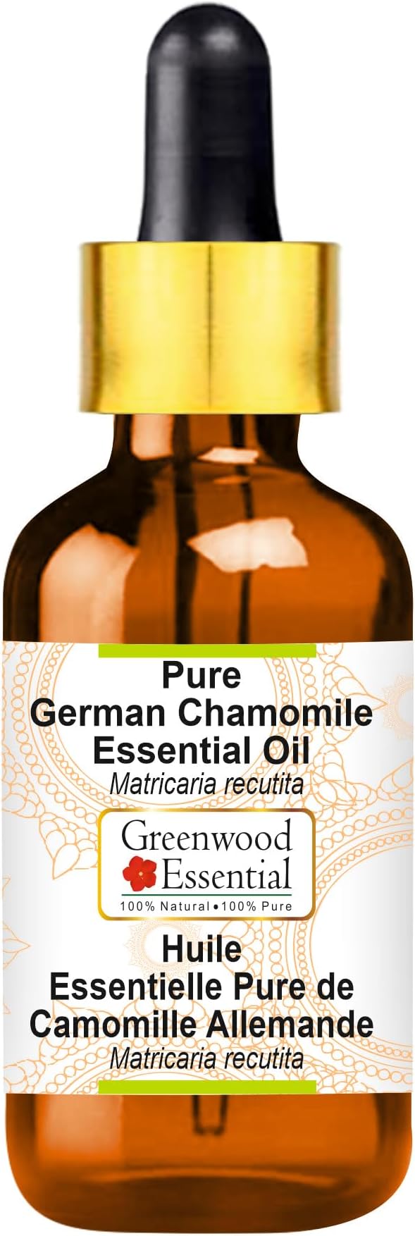 Greenwood Essential Pure German Chamomile Essential Oil (Matricaria recutita) with Glass Dropper Steam Distilled 15ml (0.50 oz)