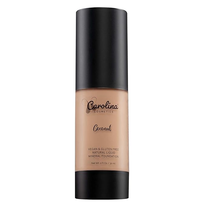 Carolina Cosmetics - Foundation in Coconut Shade Plant-Based - Hydrating, Pore-Minimizing & Buildable Coverage - Vegan, Non-GMO, Paraben-Free - 1oz