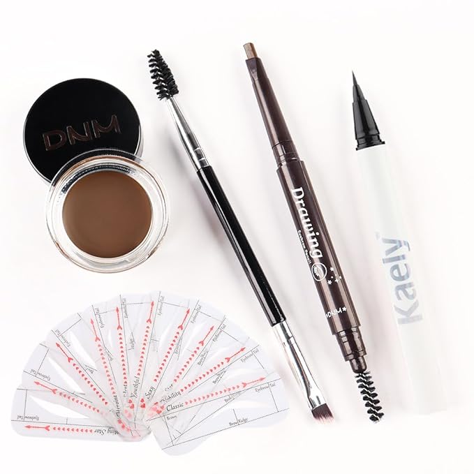 evpct Eyebrow Stencils Kit for Women Shaping, Eyebrow Shaper Makeup Kit, Eye Brow Stencil Shaper Tinting kits for Women, with Eyeliner, Eyebrows Pencil, Pomade, Brush and 10 Stencils, 05# SOFT BROWN