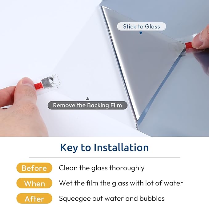 rabbitgoo Window Privacy Film One Way Window Tint for Home, Removable Reflective Heat Sun Blocking Anti UV Glass Door Covering, Mirror Tinting Film House Office, 35.4 in X 9.8 Feet, Silver