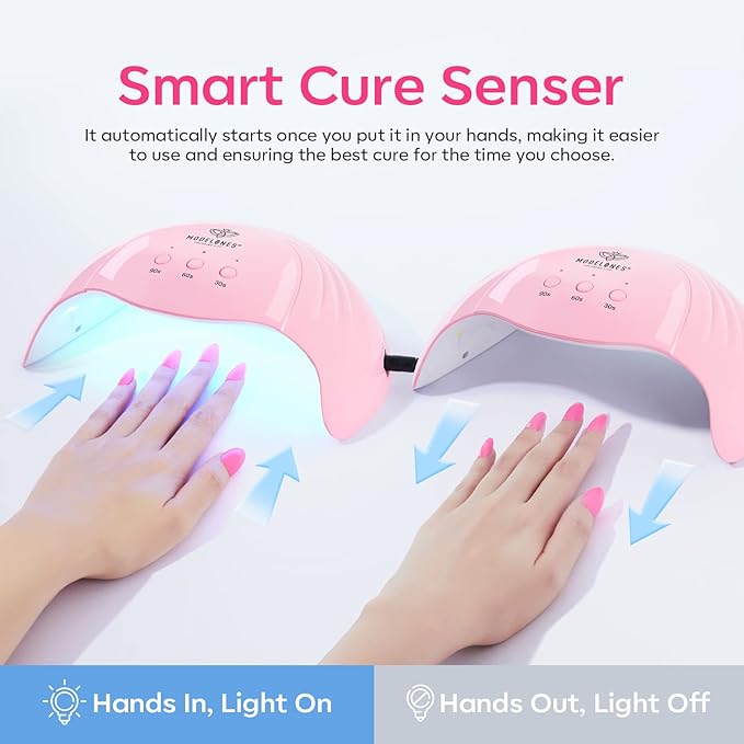 Modelones UV Light for Gel Nails with Gloves, 48 W Nail Dryer with 3 Timer Settings, Lamps for Gel Polish, Professional UPF99+ UV Protection Gloves for Art Manicure