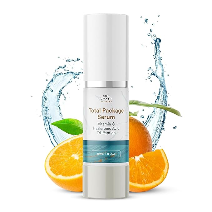 Sun Coast Sciences - Total Package Serum, All-In-One Vitamin C, Hyaluronic Acid, Anti-Aging Facial Super Serum for Wrinkles, Brightening, Dark Spots - 1 fl oz (Pack of 3)