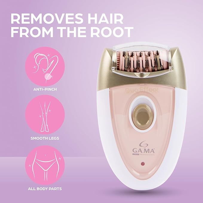 Epilady Gama Delicare Duo Rechargeable Epilator for Women, Cordless Electric Hair Removal Device, Hair Remover for Women, Bikini Trimmer for Women Pubic Hair, Dual Head, Dual-Volt, 2-Speed, LED Light
