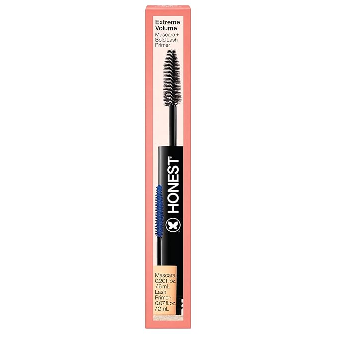 Honest Beauty 2-in-1 Extreme Volume Clean Mascara + Bold Lash Primer with Castor Oil | Maximum Volume + Curl | Vegan + Safe for Sensitive Eyes | Black, .27 fl oz