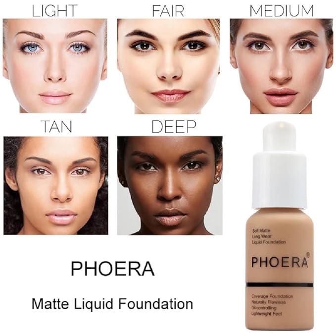 2 Pack PHOERA Foundation 103# Warm Peach and 104# Buff Beige,Soft Matte Oil Control Liquid Foundation.