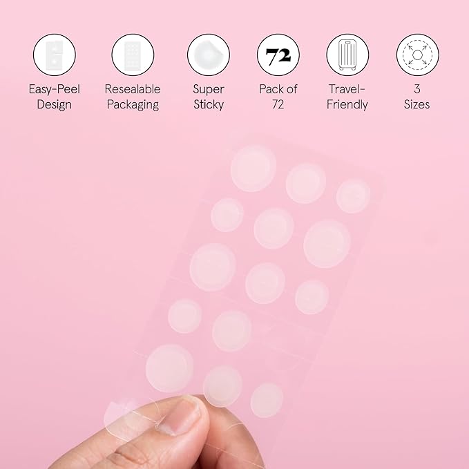 grace & stella Award Winning Multi-Size Pimple Patches for Face - Dermatologist Tested Acne Patches for Face - Hydrocolloid Patch for Breakouts, Whiteheads - Vegan Pimple Patch (Clear, 72 Pack)