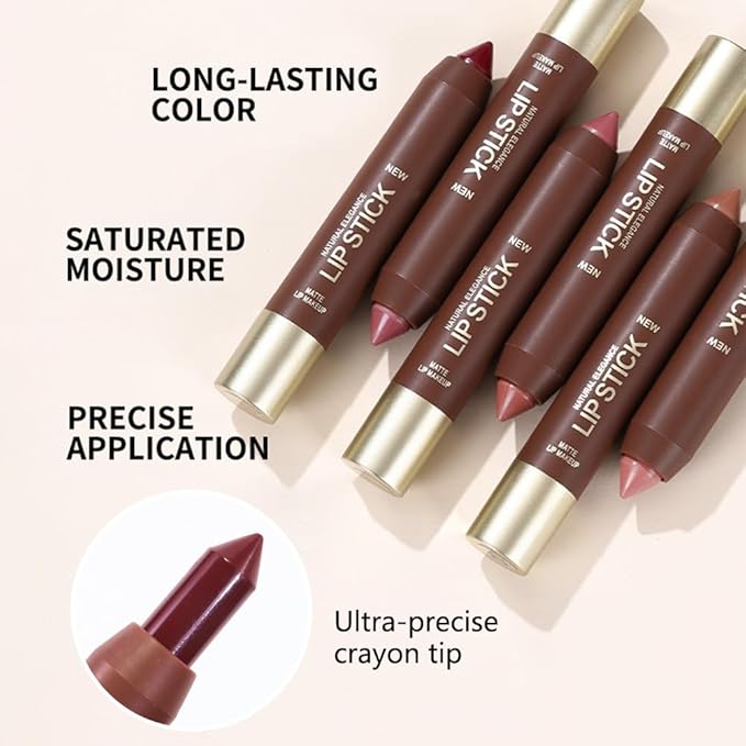 3Pcs Matte Lipstick Crayon Set for Women, 24 Hour Lipstick Lip Liner Pencil, Neutral Lip Stick Lipliner Long Lasting Waterproof Smudge Proof, Vegan & Cruelty-Free, 01+03+05