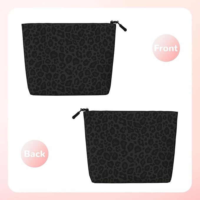 MOLAIGIN Black Grey Leopard Cosmetic Bag For Women, Travel Makeup Bag, Toiletry Zipper Bag, Large Capacity Aesthetic Cases