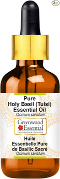Greenwood Essential Pure Holy Basil Essential Oil (Ocimum Sanctum) with Glass Dropper Steam Distilled 5ml (0.16 oz)