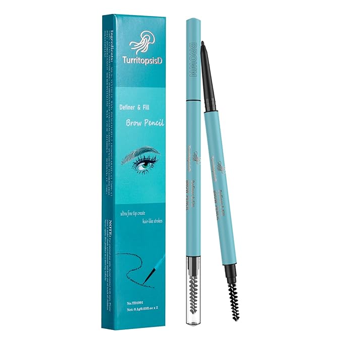 TurritopsisD Define & Fill Brow Pencil 【2-Pack Brown】 Eyebrow Pencil Pro Waterproof Long-Lasting Precision Tip Skinny Pen Built-in Soft Spoolie