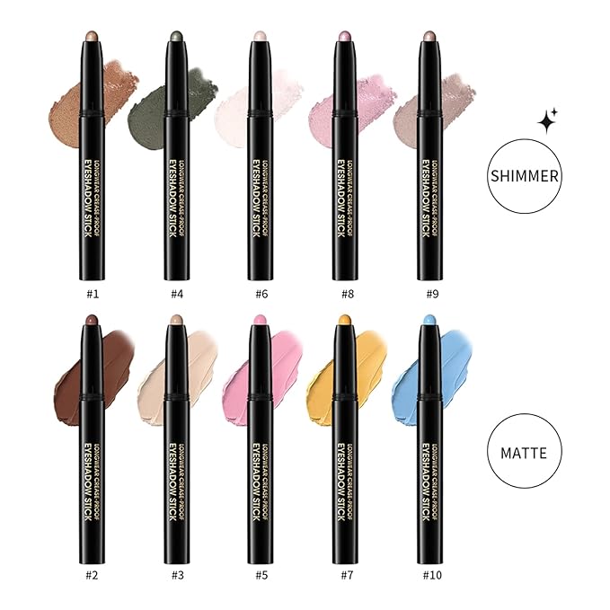 CHIFURE Eyeshadow Stick, Shimmer and Matte Cream Eye Shadow Brightener Sticks Eyeliner Pencil Crayon, Waterproof Long Lasting Eye Highlighter Stick Makeup,0.056 Oz(#1-Caramel)