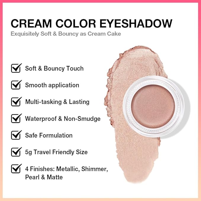 Single Cream Eye Shadow,Sand Shimmer Glitter Natural Nude Monochrome Eyeshadow Palette,Waterproof,Long Lasting Naturing-Looking,Vegan & Cruelty-Free,25