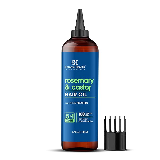 Botanic Hearth Rosemary & Castor Hair Oil (6.7 Fl Oz) |Nourishing And Strengthening Hair Treatment For Thicker, Healthier|Looking Hair | Paraben Free | Suitable For All Hair Types