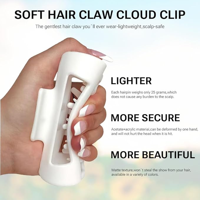 Silicone Hair Clips, Cloud Hair Pins for Women, 3.9 inch Soft Hair Claw Clip for Thick/Fine/Thin/Curly Hairstyle, White 2 Pack