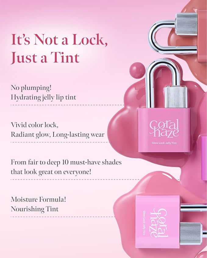 CORLAHAZE Glow Lock Jelly Tint #103 4g, Hydrating Jelly Glow Lip Stain, Glass-Like Shine Lip Gloss, Long-Lasting Color, Moisturizing Lip Enhancer, Collectible Lock-Shaped Design, Korean Makeup