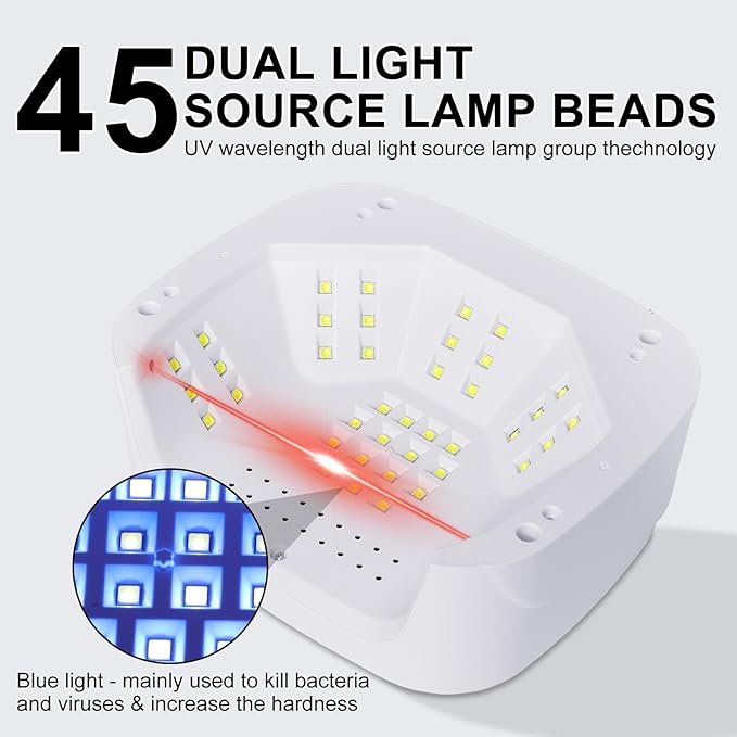 LIMEGIRL UV LED Nail Lamp Kit for Gel Polish Professional Fast Curing Grey Dryer Light Set with 45PCS Lamp Beads and Gloves Cordless Rechargeable Nail Art Cure Machine for Manicure Pedicure