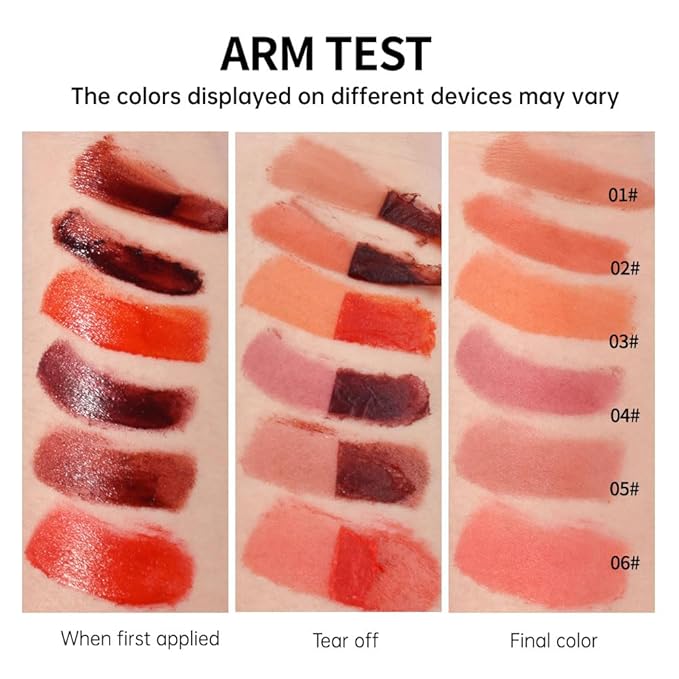 Matte Lip Stain Peel Off Lip Gloss& Lip Liner 2-in-1: One end defines lips with precision liner, the other peels off to reveal long-lasting, waterproof, smudge-proof, transfer-proof matte color.6#
