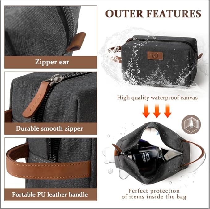 Janhavi Gifts for Father, Waterproof Toiletry Bag For Shower, Engraved Initials & Wheat Ear, Cruise Ship Essentials, Men's Accessories Case, Gifts For Husband, Travel Essentials (Dark Grey I)