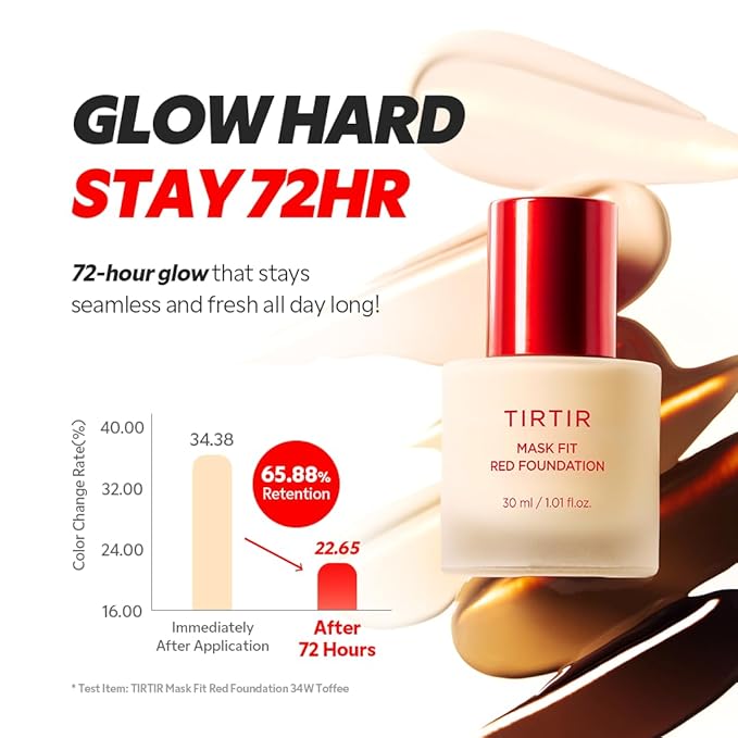 TIRTIR Mask Fit Red FoundationㅣLong Lasting Flawless Coverage, Energy Essence, Lightweight, Hydrating, Pore-Blurring, Breathable Satin Finish, Makeup, Radiant Skin, #39W Caramel, 1.01 Fl Oz