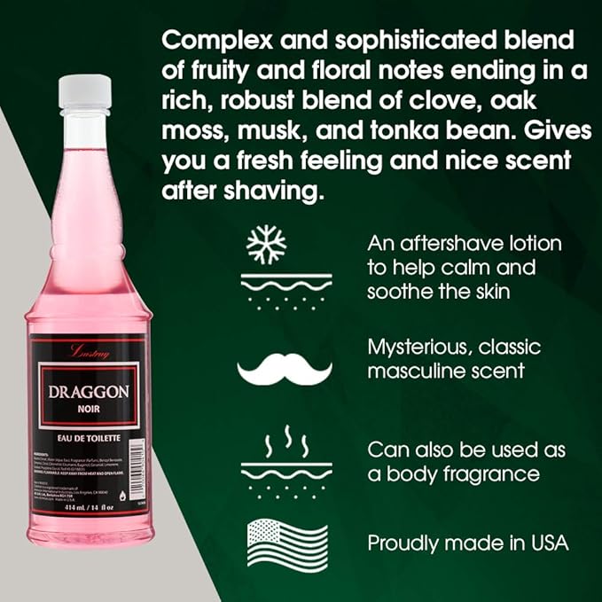 Clubman Lustray Draggon Noir Eau De Toilette, Post Shave Lotion, Soothes Skin After Shaving, 14 fl oz