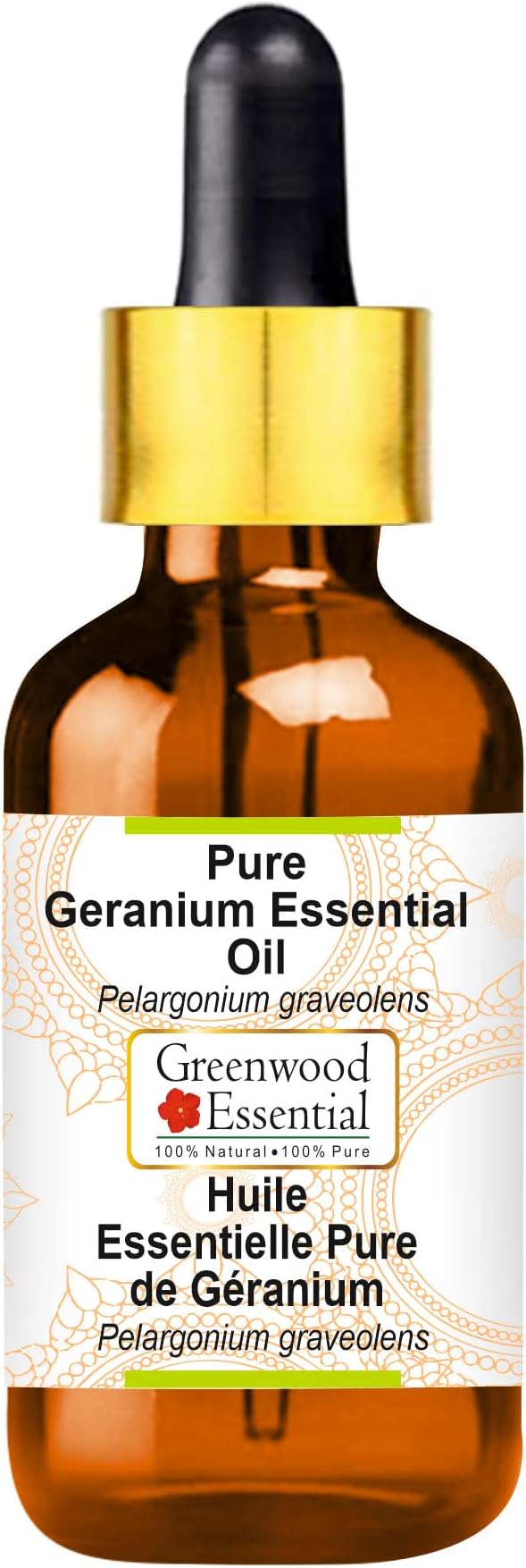 Greenwood Essential Pure Geranium Essential Oil (Pelargonium graveolens) with Glass Dropper Steam Distilled 30ml (1.01 oz)