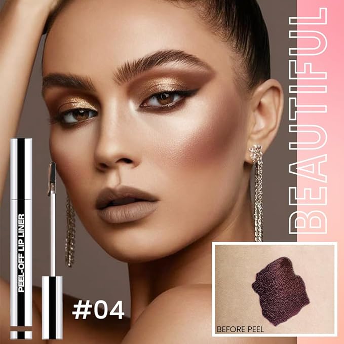 Matte Liquid Lip Stain Peel Off Lip liner Tattoo, Light Taupe Matte Peel Off Lip Stain, Long Lasting Waterproof Lipstick Lip Gloss Stain, Transfer-proof for All Skin Types, 0.12 fl oz 04#