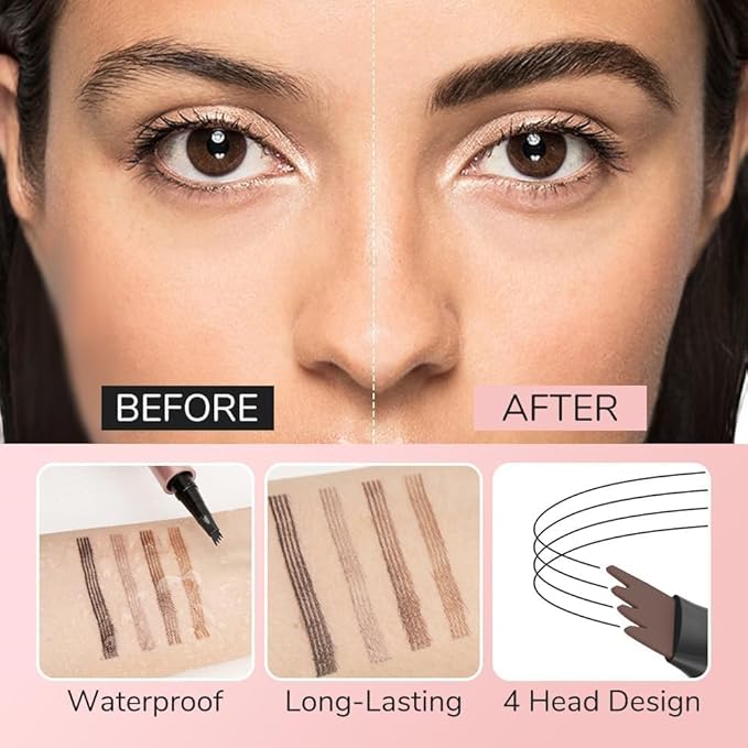 Eyebrow Pencil, Microblading Eyebrow Pencils for Women, Premium Magic 3D Waterproof Microblading Eyebrow Pen 4 Fork Tip Tattoo Pencil, Eye Brow Makeup Long-Lasting for Women (Grey)