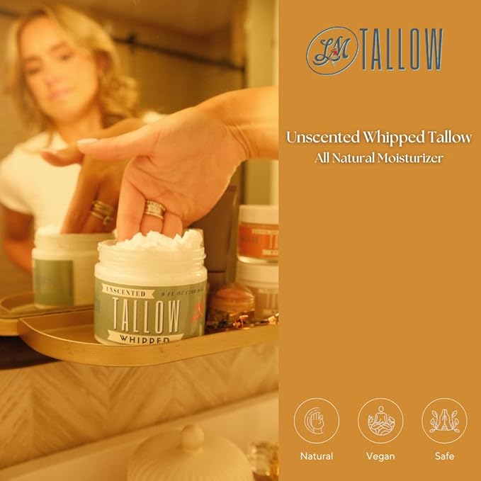 Whipped Tallow 24oz - All Natural Face Cream + Whole Body Moisturizer for Dry Skin - No Preservatives, Parabens or Seed Oils - 100% Pure, No Added Fragrance - USA Made (Unscented)