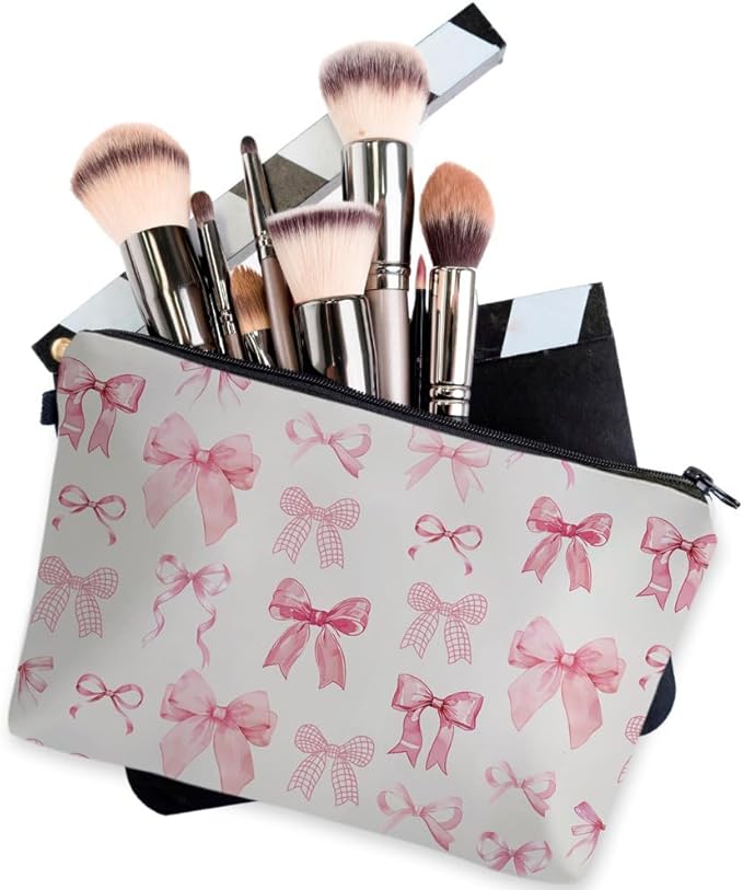 Small Makeup Bag Cosmetic Bag for Women, Pretty Design Organizer Case with Zipper Closure, Lightweight and Water-Resistant Make Up Bag - 8.65"x 5.35" x 7.08"（Bowknot）