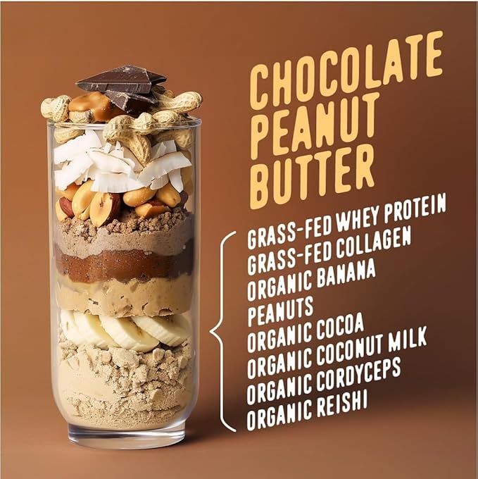 FlavCity Grass Fed Whey Chocolate Protein Powder - Chocolate Peanut Butter - 25g Protein & 10g Collagen - Made with Organic Cocoa & Coconut Milk - Gluten Free & No Added Sugars (20 Servings)