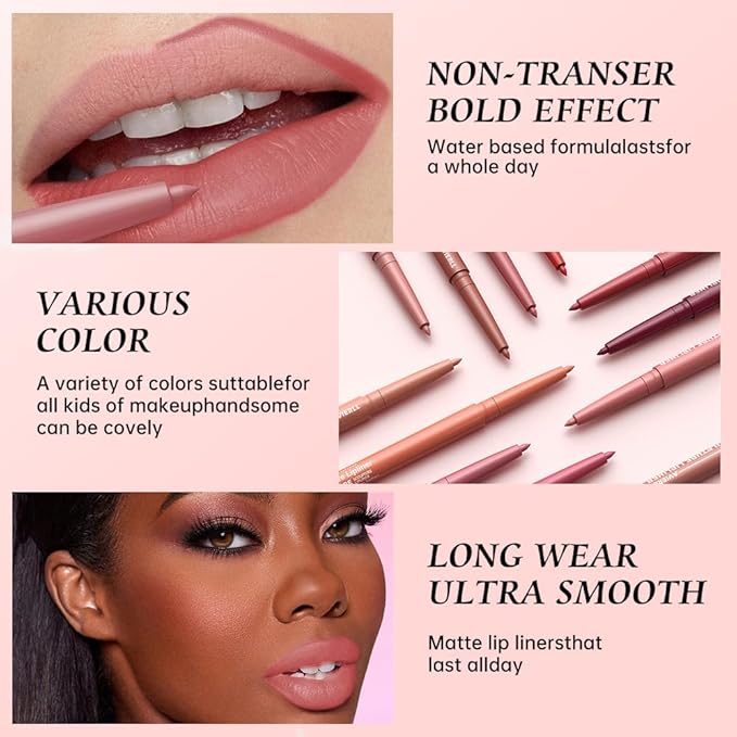 12 Colors Matte Lip Liner Pencil – Long Lasting Waterproof Lip Liner, Smudge Proof Transfer Proof Lip Pencil, High Pigment Lip Makeup for Defining & Filling Lips (11#, 1PCS)