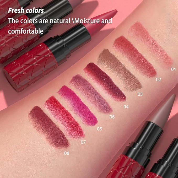evpct 3Pcs Ruby Dark Red Maroon Gradient Matte Lipstick Lip Liner Combo Set for Older Women Long Lasting Waterproof, Lips Stick Crayon Cream Lip Liner Lipstick Combo Makeup, Flawless Ombre Effect