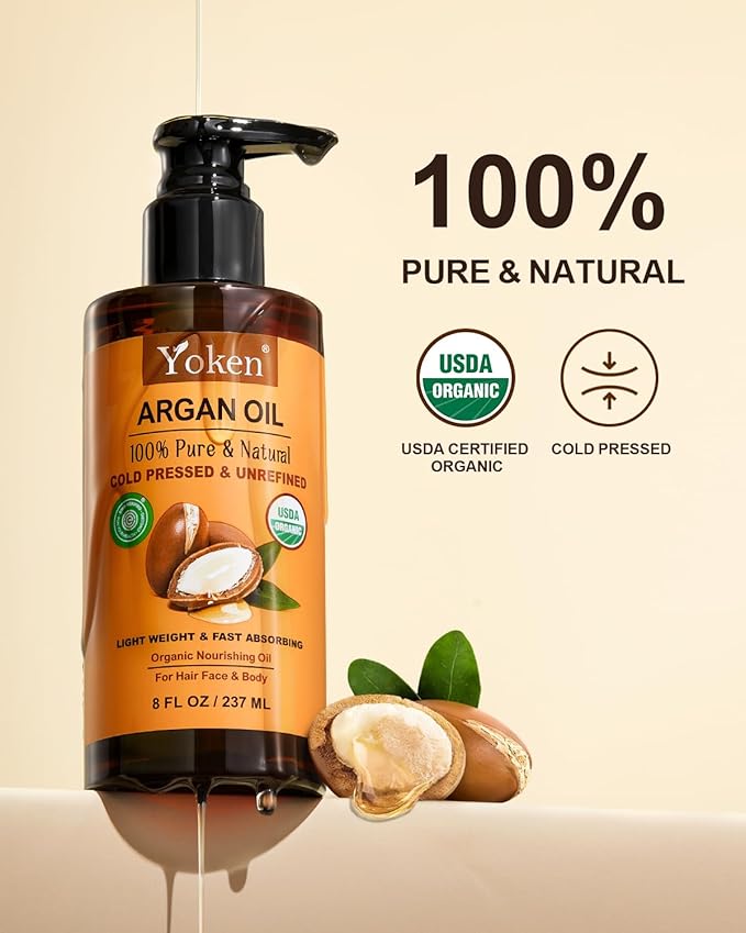 Argan Oil for Hair, Pure and Natural Morocco Argan Oil, Argon Oil For Hair, Scalp, Face & Skin Care, 100% Cold Pressed Hair Conditioner, Unrefined Argon Nails Carrier Oil (8 Fl Oz)