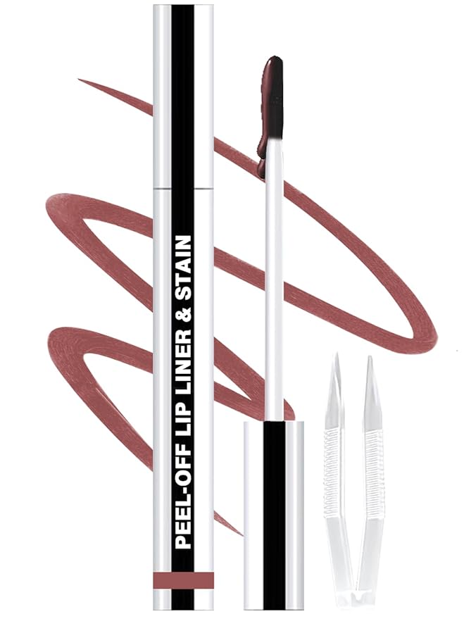 Lip Liner Stain Peel Off with Tweezer, Long Lasting Matte Lip Tattoo, Highly Pigmented Color Lip Tint Makeup, Waterproof, Transfer-proof Lipstain for Women, for All Skin Types