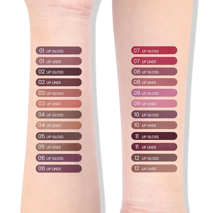 AMY'S DIARY 2pcs Matte Purple Red Lip Liner & Lipstick Makeup Set, Liquid Lipstick 24H and Lip Liner Set Matt Liquid Lips Make Up Waterproof Long Lasting (08#, 2 Pcs Set)