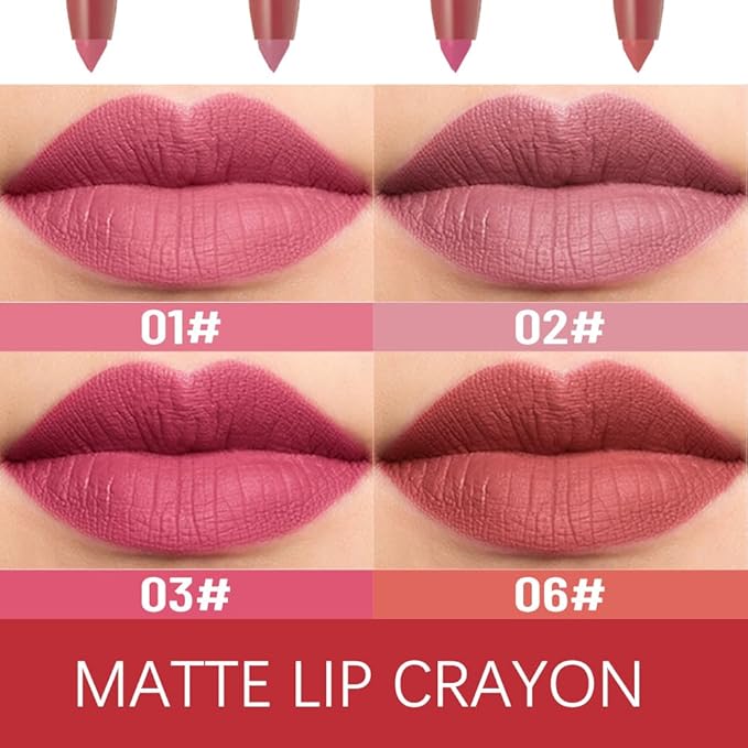 evpct Dusty Pink Lip Liner Crayon Pencils Set for Women, Pink Beige Matte Lip Stick Crayon Long Lasting, Lips Pencil Liner and Lipstick set, Lipliner Pencil, 24 Hours Lipstick Built-in Sharpener 01
