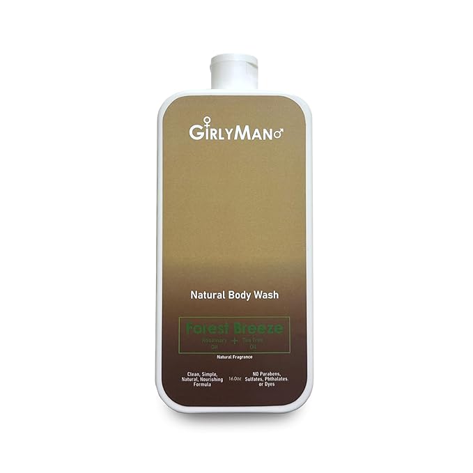 GirlyMan Natural Body Wash - Made with Olive Oil & Aloe Extract, No Artificial Fragrance, PH Balanced, Gentle Formula, Nourishing Ingredients, Family Owned (Rosemary Tea Tree)