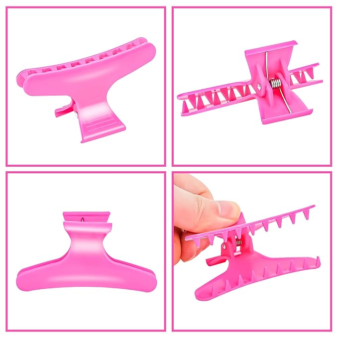 Ondder 24 Pcs Hot Pink Butterfly Hair Claw Clips for Styling Sectioning Styling Makeup Hair Sectioning Clips for Makeup Cutting Coloring Hair Accessories for Women Girls
