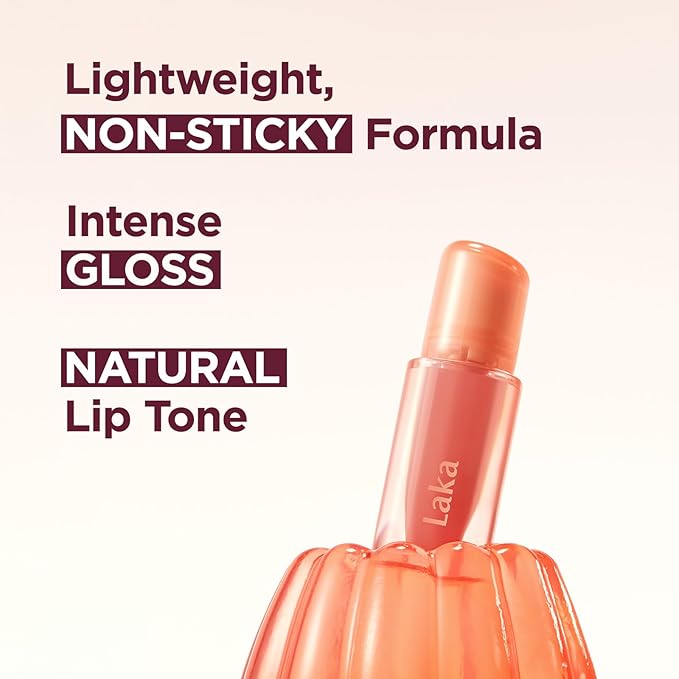 Laka Jelling Nude Gloss, 4.5g/0.15oz, Sheer Hydrating Lip Oil with No Stain, Non-Sticky, Nourishing Gloss for a Fresh, Glowy Look, Vegan, Clean Beauty Makeup, K-Beauty (#308 Rosa Ring)