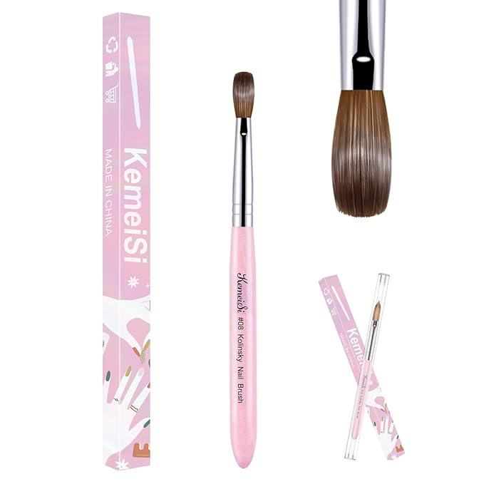 Acrylic Nail Brush Size #8, 100% Pure Kolinsky Nail Art Brushes for Acrylic Application, Sturdy Starry Handle Oval Shaped Nail Design Tools for Professional Manicure DIY, Pink