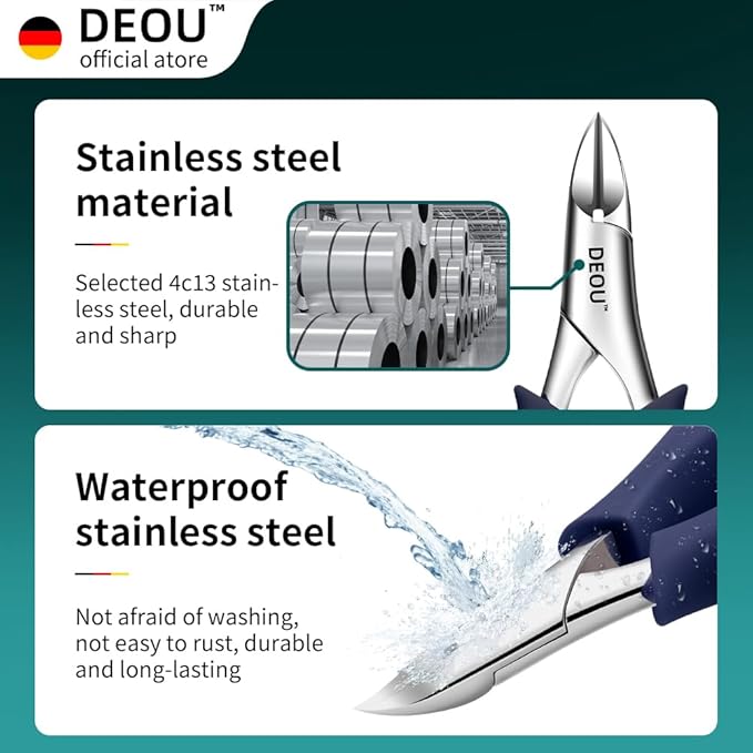 DEOU Podiatrist Toenail Clippers Ingrown Toenail Tools for Thick Nails and Inlaid Nails,Manicure and Pedicure Clippers,Heavy Duty Nail Clippers, Pedicure Tools (Dark Blue+Nail Remover)