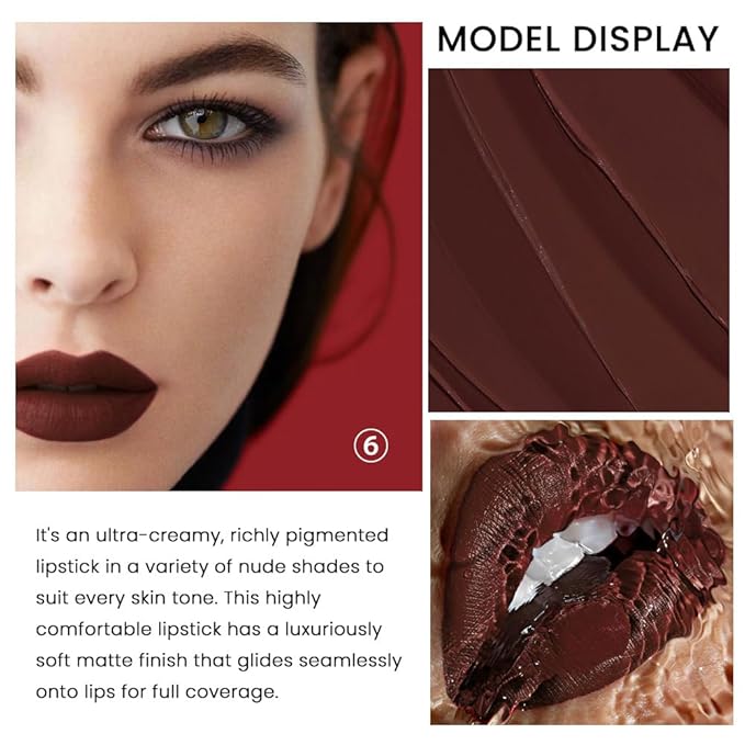 evpct 3Pcs Dark Deep Orange Brown Coffee Nude Matte Lipstick Sets for Women 24 Hour Matt Matte Lipstick Long Lasting Waterproof and Smudge Proof Fall Color Lipstick Shades Dark Brown Lip Liner Set 02