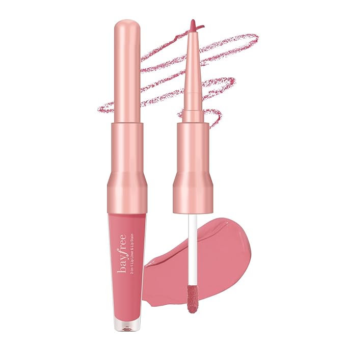 bayfree 2-IN-1 Lip Liner and Lip Stain, High Pigmented Long Lasting Velvet Lip Tint, Well-Defined Lipliner, Weightless Waterproof Not Animal Tested, Matte Finish Makeup
