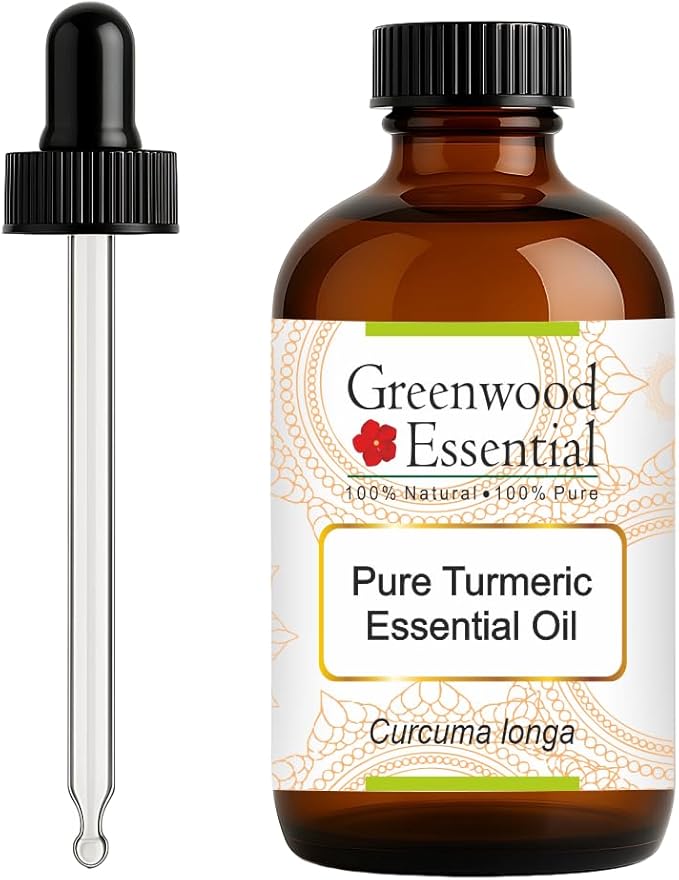 Greenwood Essential Pure Turmeric Essential Oil (Curcuma Longa) with Glass Dropper Steam Distilled 120ml (4 oz)