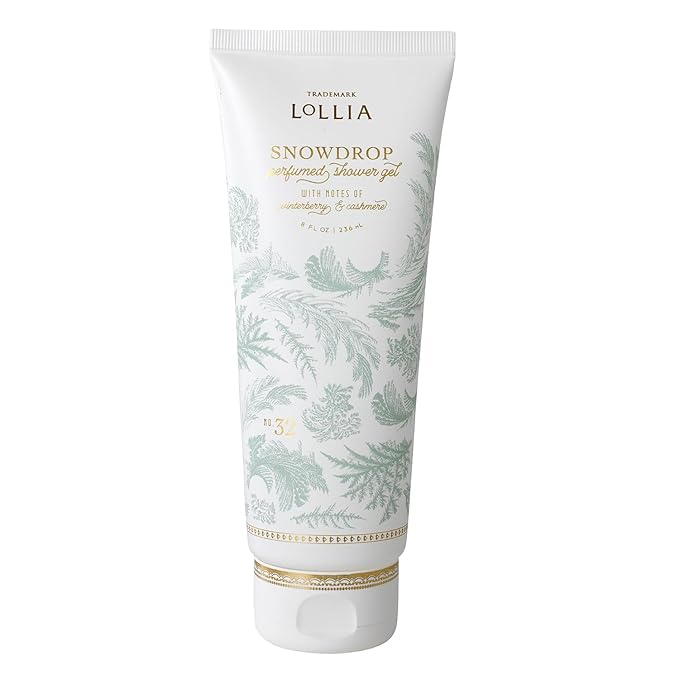 LOLLIA Snowdrop Shower Gel, 8 fl oz, 236 ml, Winterberry & Cashmere Fragrance, Luxury Shea Hydrating Women's Body Wash, Delicate & Relaxing Scented Bath Soap