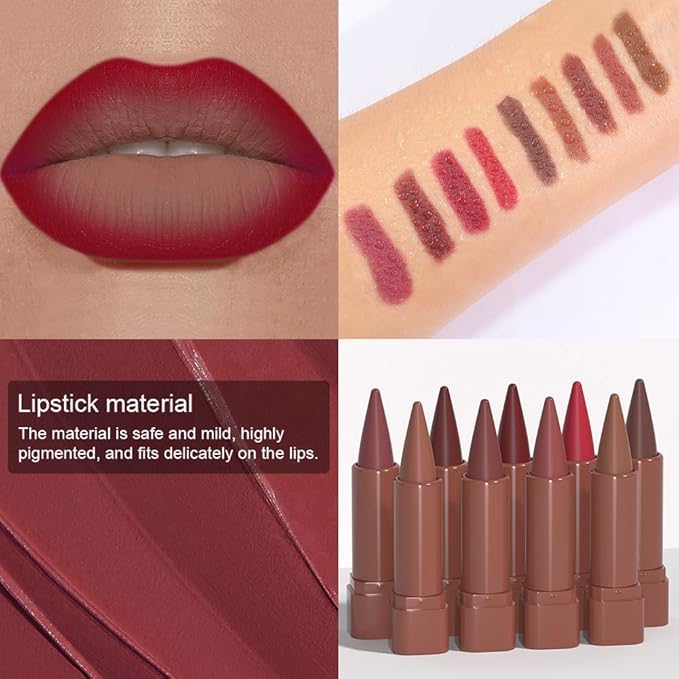 BINGBRUSH 2-in-1 Gradient Lip Liner & Lipstick Combo,Matte Longwear Waterproof Lip Pencil with Cone Tip,Smudge Proof Crayon for Flawless Ombre Contour,Women's Long Lasting Makeup Set (07#Vivid Auburn)