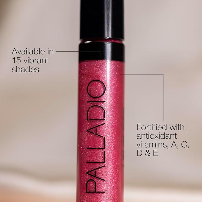 Palladio Lip Gloss, Non-Sticky Lip Gloss, Contains Vitamin E and Aloe, Offers Intense Color and Moisturization, Minimizes Lip Wrinkles, Softens Lips with Beautiful Shiny Finish, Champagne