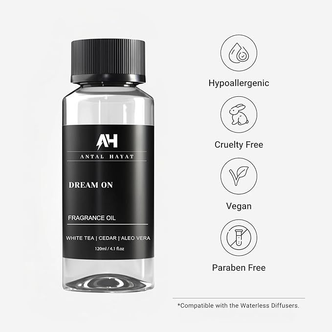 Dream On Diffuser Oil 120ml – Hotel Collection Essential Oils for Diffuser – White Tea, Vanilla & Cedarwood – Luxury Home Scent – Hotel Inspired Aromatherapy Oil for Home & Office