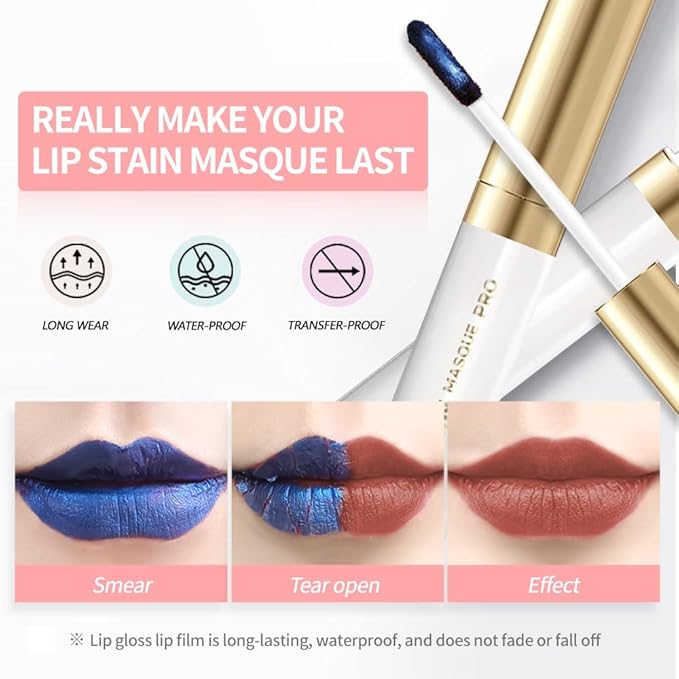 Lip Stain Peel Off – Wipe-Off Lip Stain Tattoo | Long Lasting Waterproof Lip Tint, High-Pigment Matte Lip Color, Smudge & Transfer Proof Lip Stains Masque, Kiss-Proof All-Day Lip Makeup 04#
